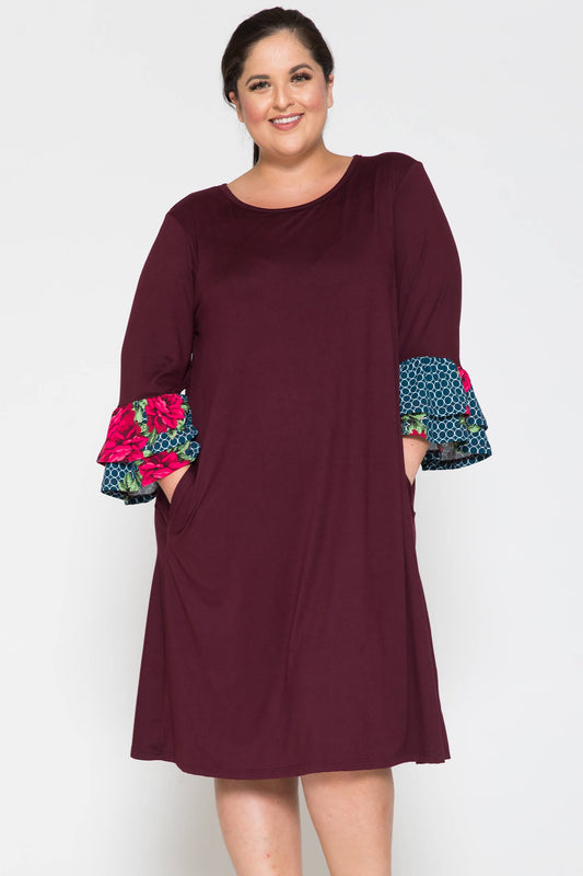 Plus Size Floral Sleeve Midi Dress