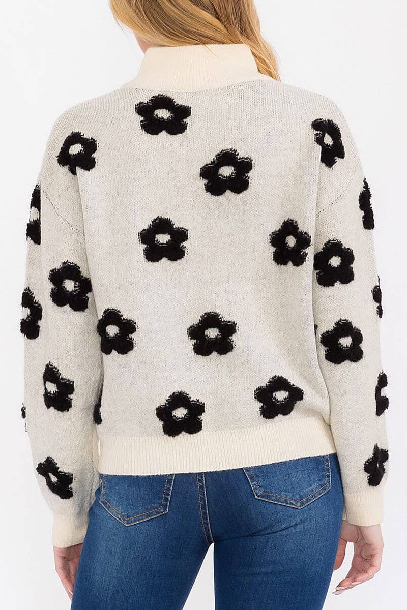 Turtleneck Pullover Floral Print Sweater