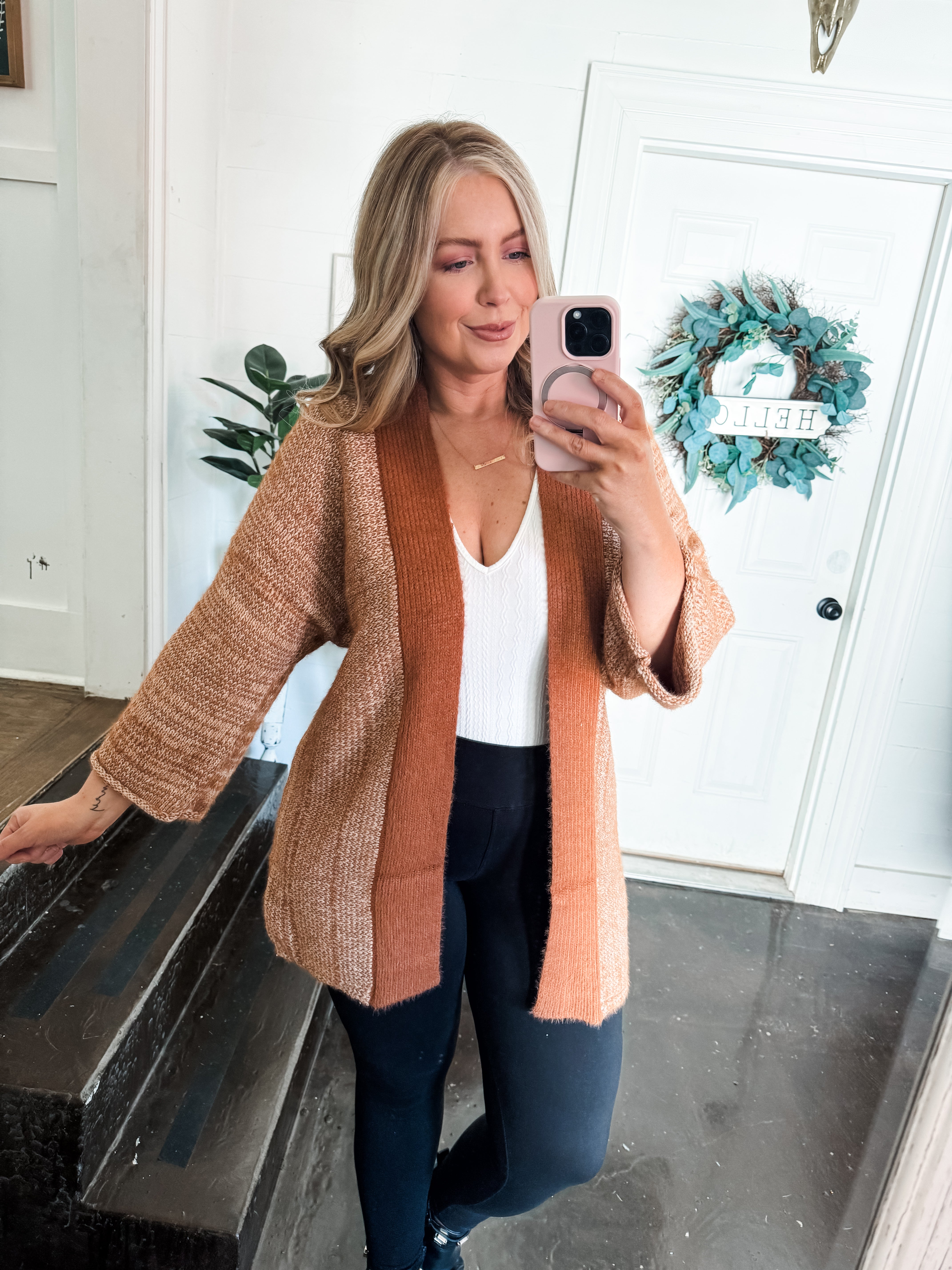 Rust Chunky Open Cardigan Sweater