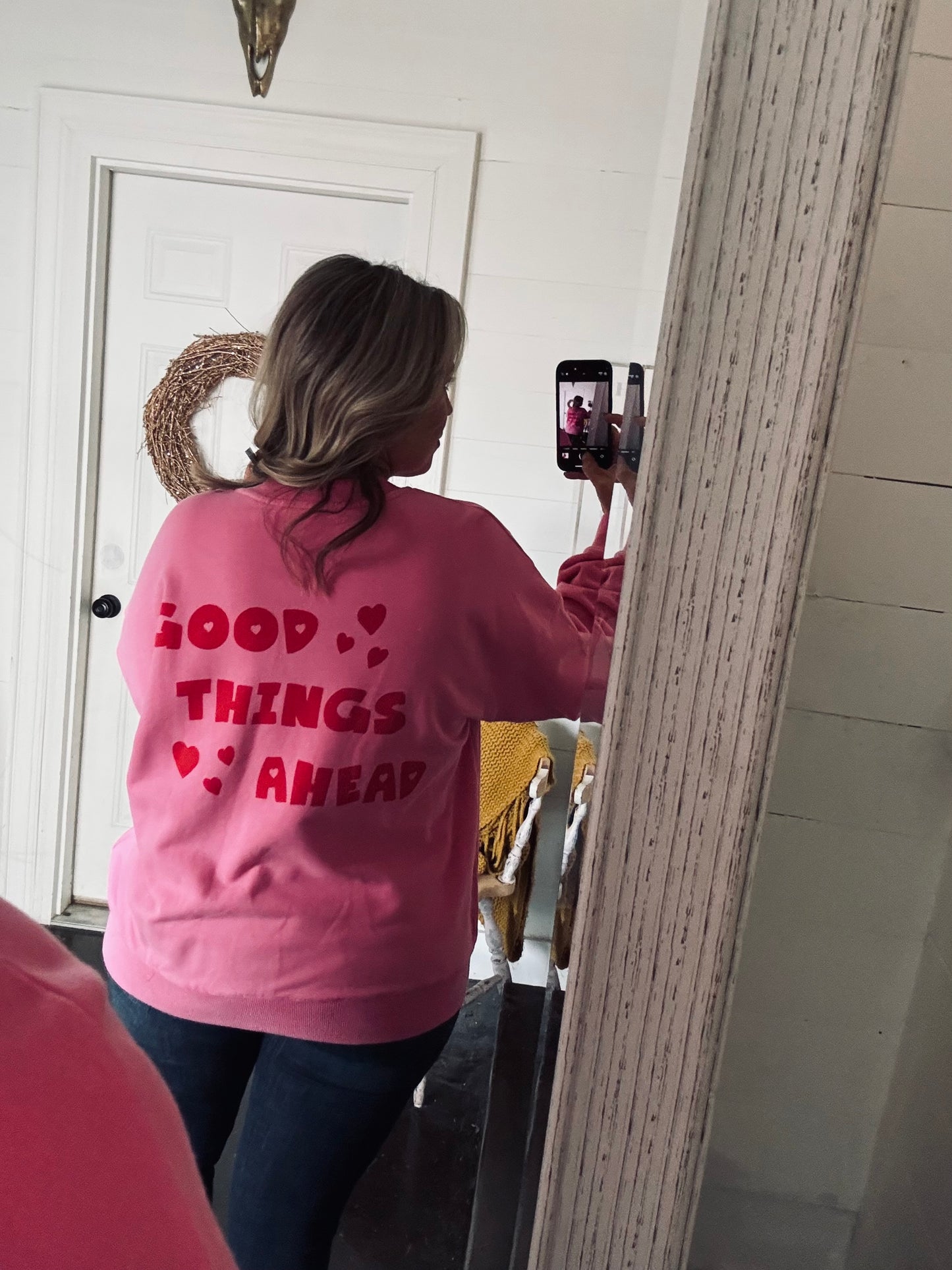 Good Things Ahead - Pink Graphic Back Print Sweatshirt