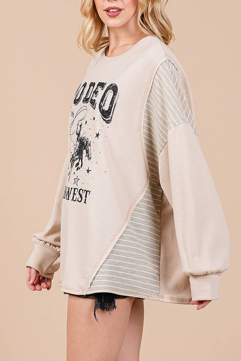 Taupe Oversized Rodeo Graphic Knit Sweater