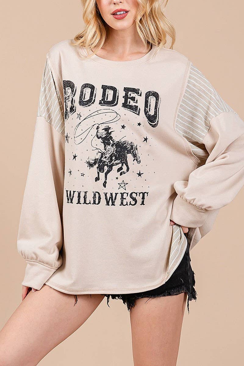 Taupe Oversized Rodeo Graphic Knit Sweater