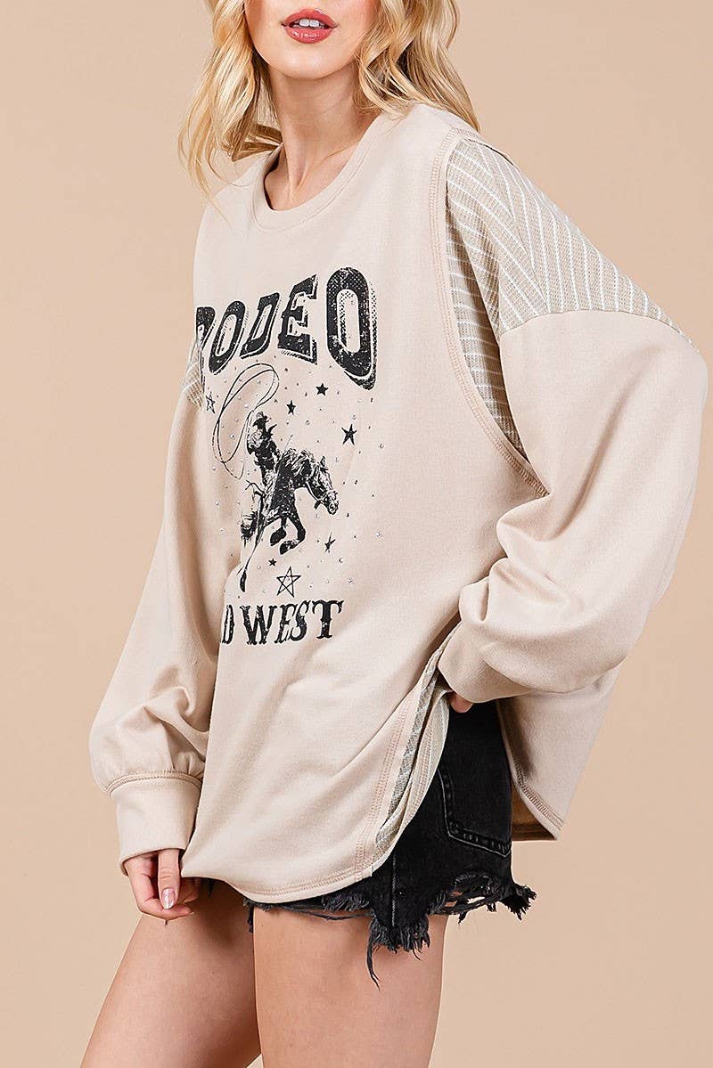 Taupe Oversized Rodeo Graphic Knit Sweater