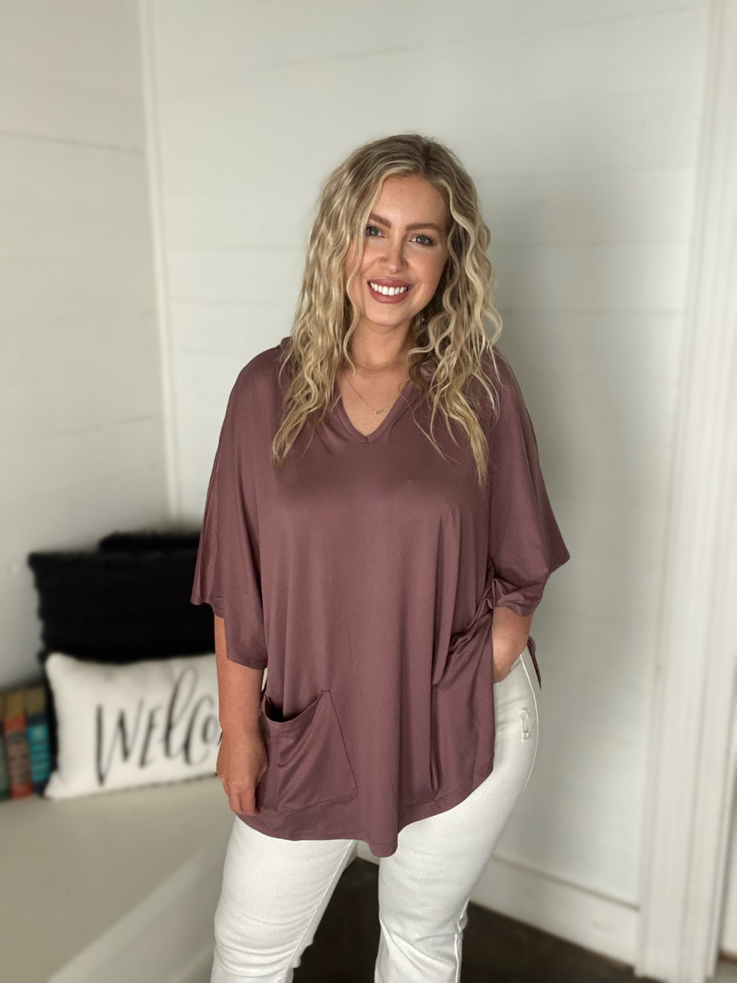 Oversized Hoodie Poncho Top - Mauve or Black